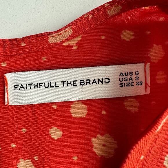 Faithfull the Brand Ditsy Floral Arm Back Bow Deep V Short Sleeve Mini Dress XS - Picture 4 of 8